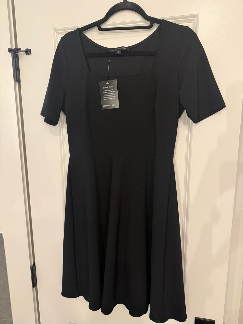 Boston Proper Black Square-Neck Fit & Flare Dress